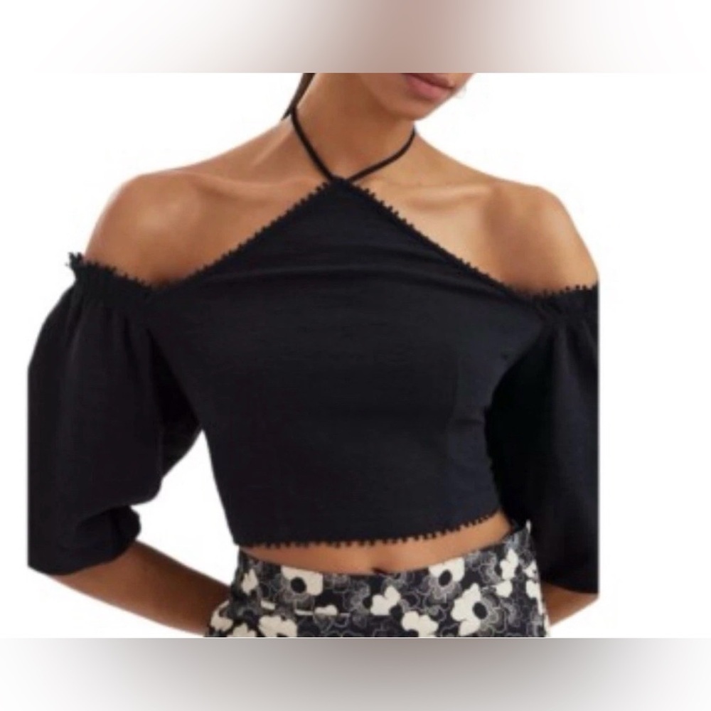 Anthropologie Frida Off-The-Shoulder Puff Sleeve Halter Top Small - Picture 1 of 6